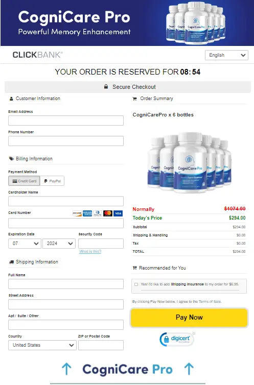 CogniCare order page